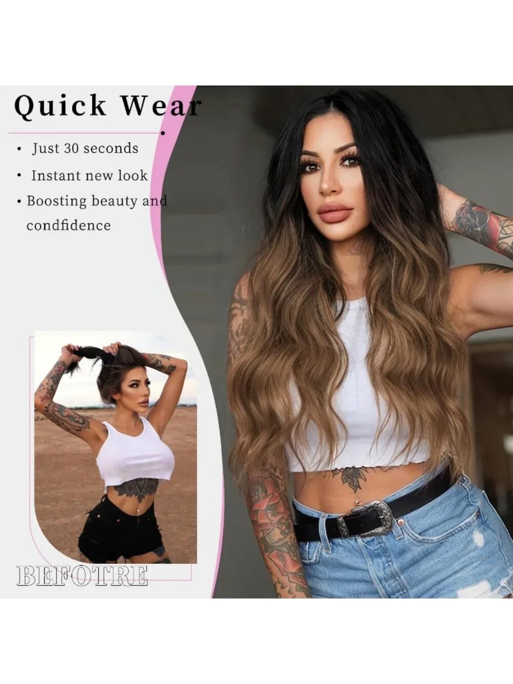 Women's Black Brown Lace Hairline 26 Inch Synthetic Heat Resistant Wavy Wigs